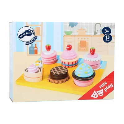 Small Foot Cupcakes and cakes set for cutting, wooden, 13 pieces