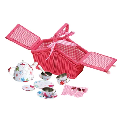 Small Foot Picnic Basket, with tea set, pink