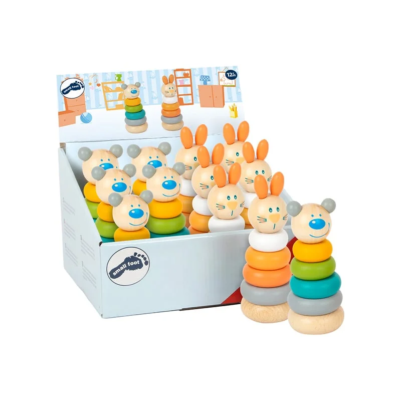 Small Foot Display with stacking towers, wooden, 12 pieces