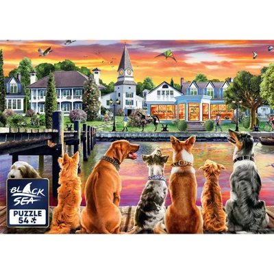 Mini puzzle Black Sea - Dogs on the quay, 54 pieces