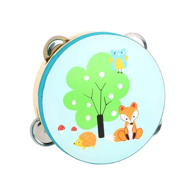 Small Foot Tambourine, with Fox Motif, Wooden