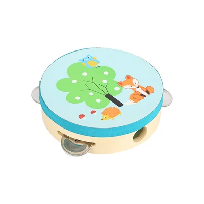 Small Foot Tambourine, with Fox Motif, Wooden