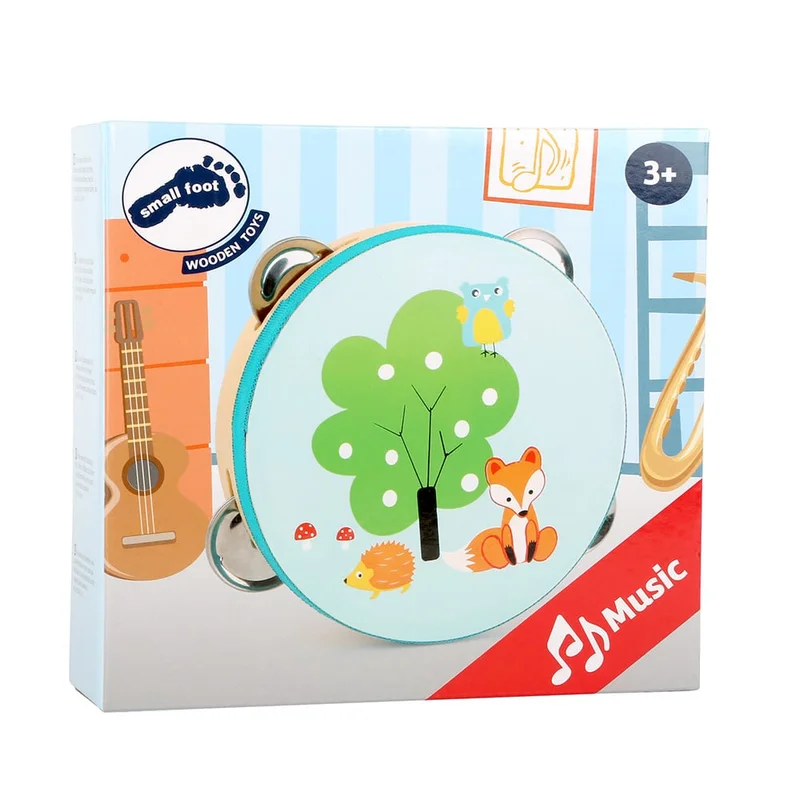 Small Foot Tambourine, with Fox Motif, Wooden