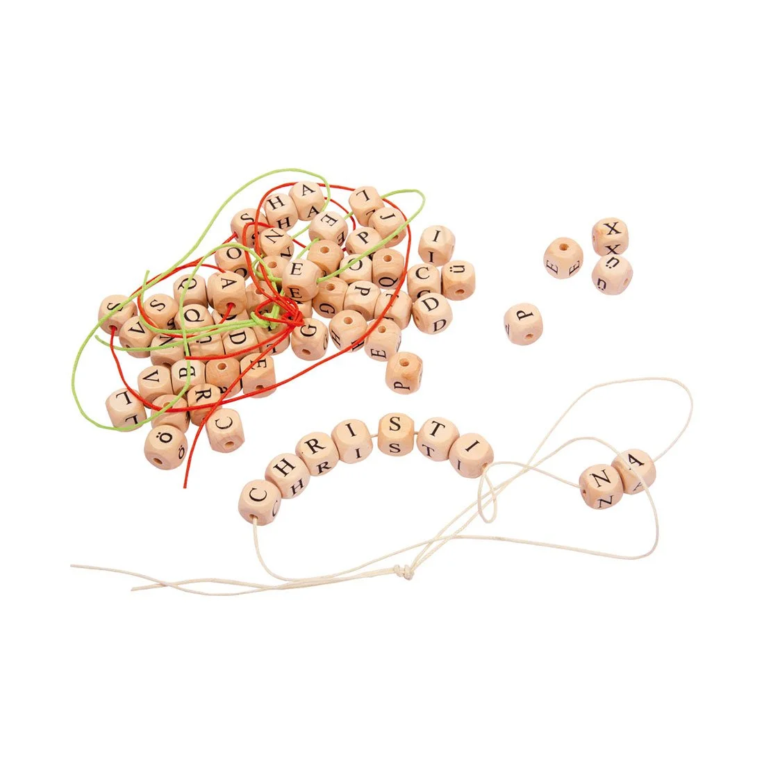 Small Foot Beads for threading, with letters, wooden, 1 x 1 cm, 300 pieces