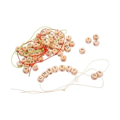 Small Foot Beads for threading, with letters, wooden, 1 x 1 cm, 300 pieces