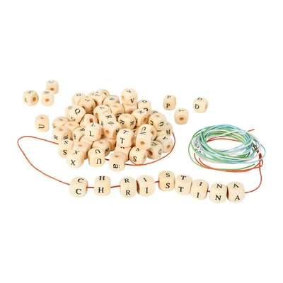 Small Foot Beads for threading, with letters, wooden, 1 x 1 cm, 300 pieces