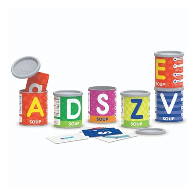 LER SOUP CANS WITH THE ENGLISH ALPHABET FOR SORTING AND COUNTING