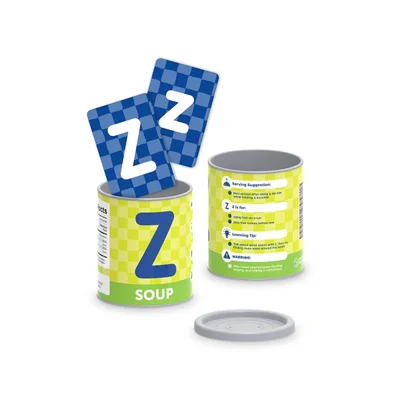 LER SOUP CANS WITH THE ENGLISH ALPHABET FOR SORTING AND COUNTING