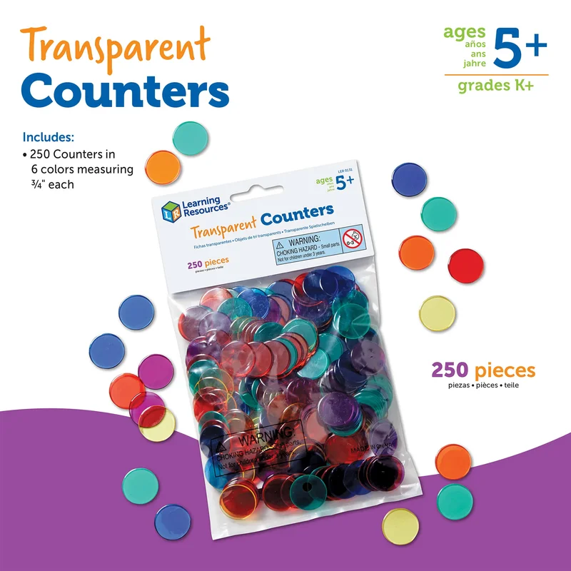 Learning Resources Жетони за броене, прозрачни, 250 броя
