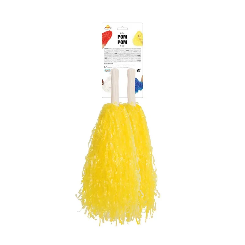 Cheerleading pompoms, 80 g, yellow, 2 pcs