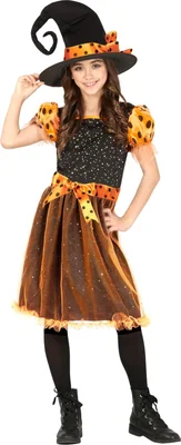 Witch Costume, orange, for children aged 10-12 years