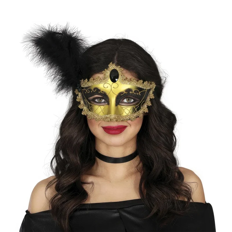 Mask with Feathers, gold-black