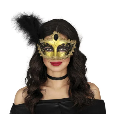 Mask with Feathers, gold-black