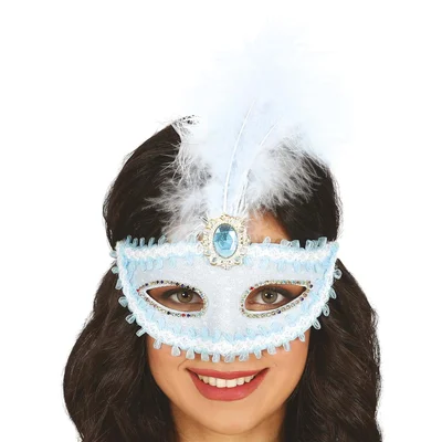Mask with feathers, blue