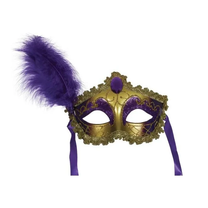 Mask with feathers, gold-purple