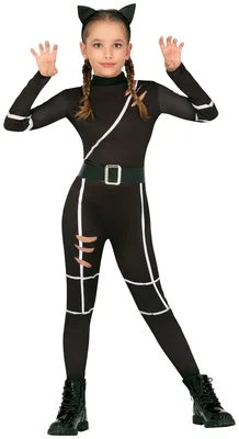 Cat costume, black, for 10–12-year-old children