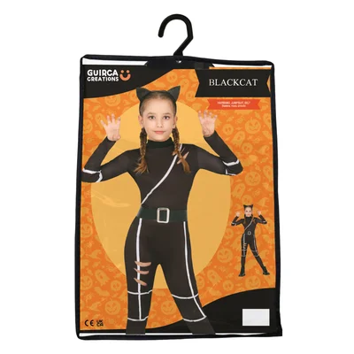 Cat costume, black, for 10–12-year-old children