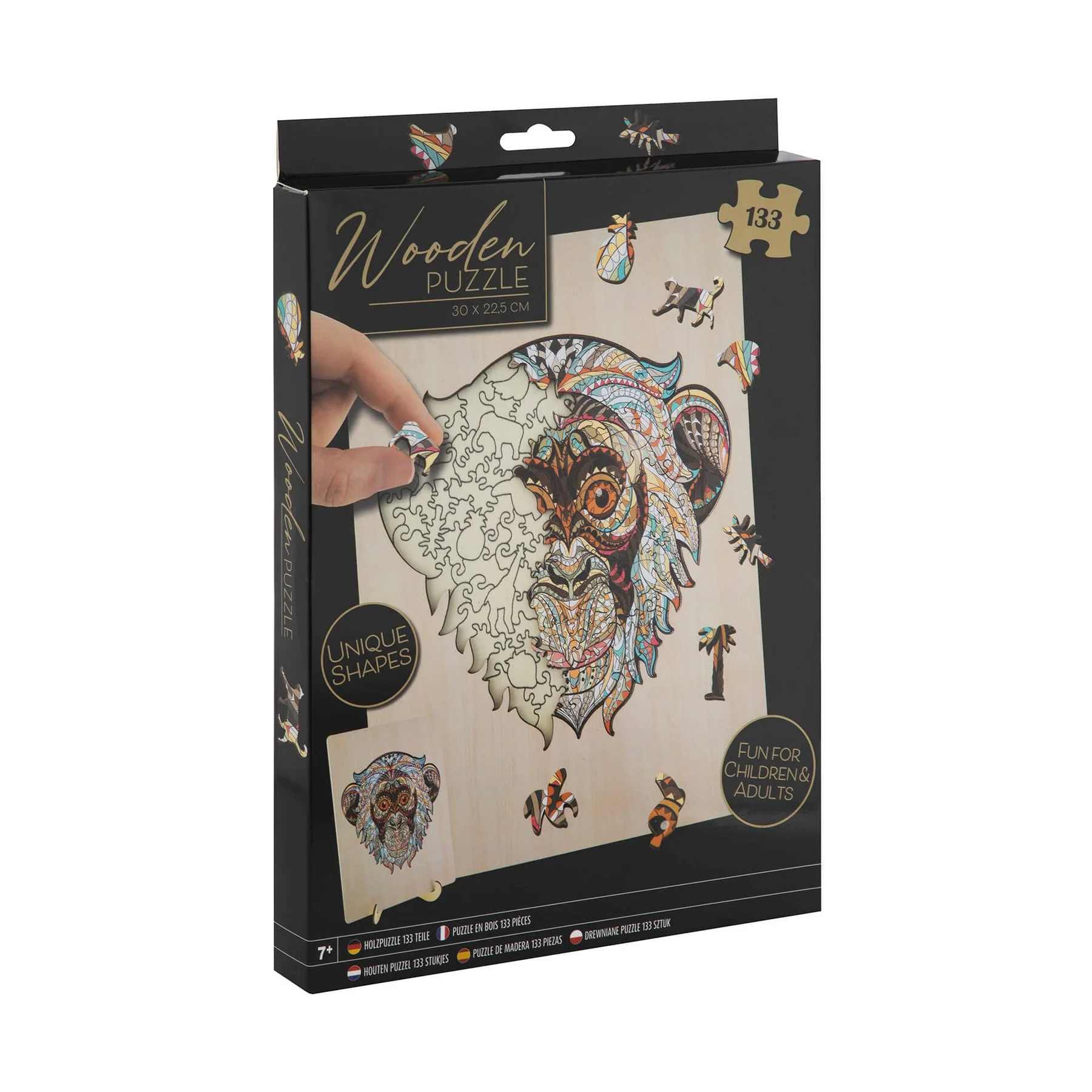 Moxy Puzzle Monkey, unique shapes, wooden, 133 pieces