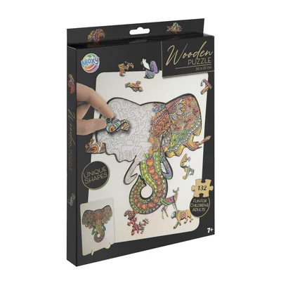 Puzzle Moxy Elephant, unique shapes, wooden, 132 pieces