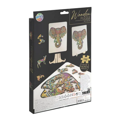 Puzzle Moxy Elephant, unique shapes, wooden, 132 pieces