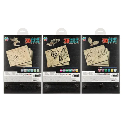 MOXY 3D WOODEN PUZZLE + BRUSH AND 6 PAINT COLORS ASSORTED PACK 12