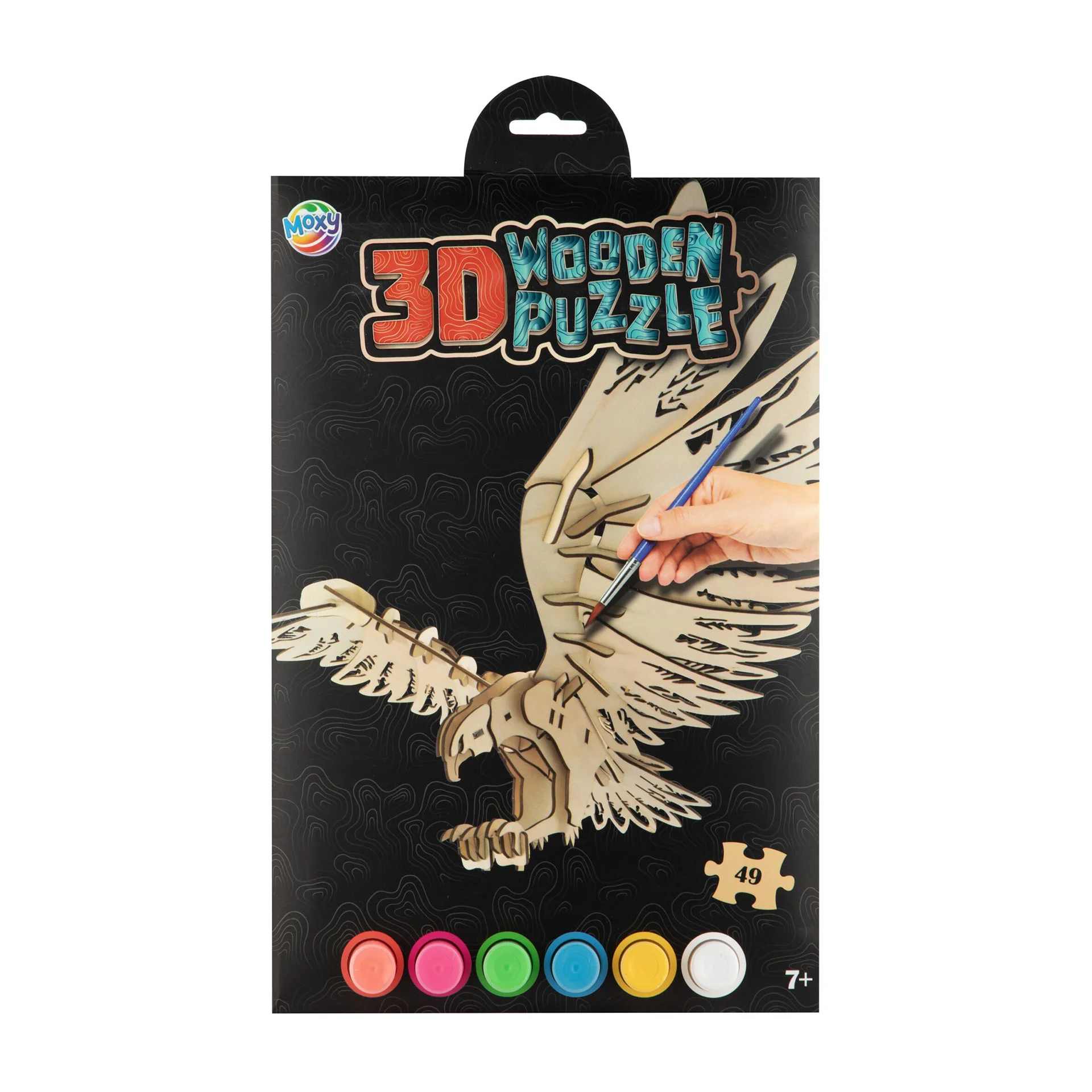 MOXY 3D WOODEN PUZZLE + BRUSH AND 6 PAINT COLORS EAGLE
