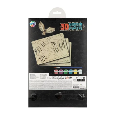 MOXY 3D WOODEN PUZZLE + BRUSH AND 6 PAINT COLORS EAGLE