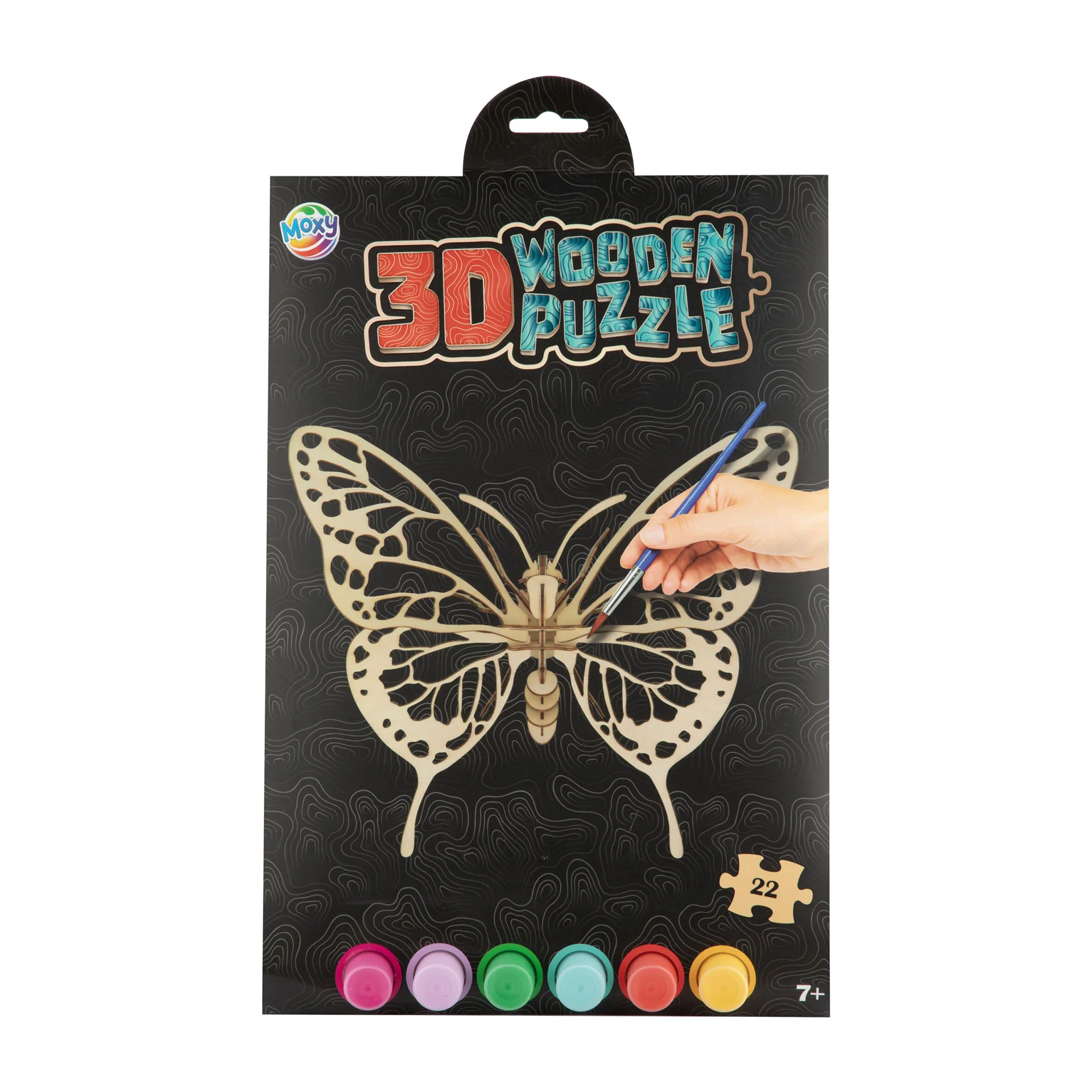 MOXY 3D WOODEN PUZZLE + BRUSH AND 6 PAINT COLORS BUTTERFLY