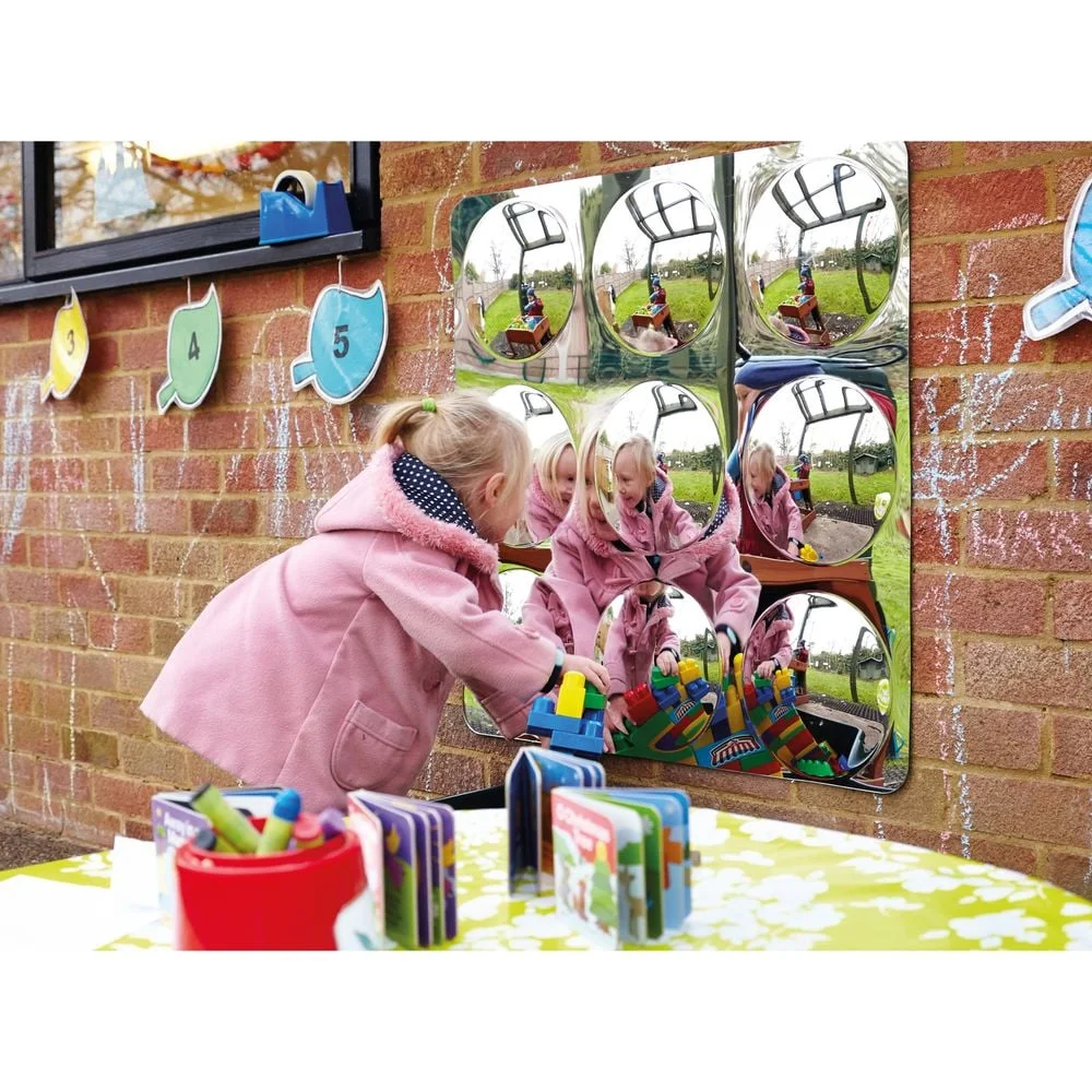 Sensory panel with 9 mirrors and bubbles