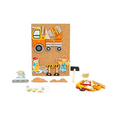 Small Foot Mosaic Construction Site, with hammer, wooden