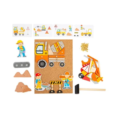 Small Foot Mosaic Construction Site, with hammer, wooden