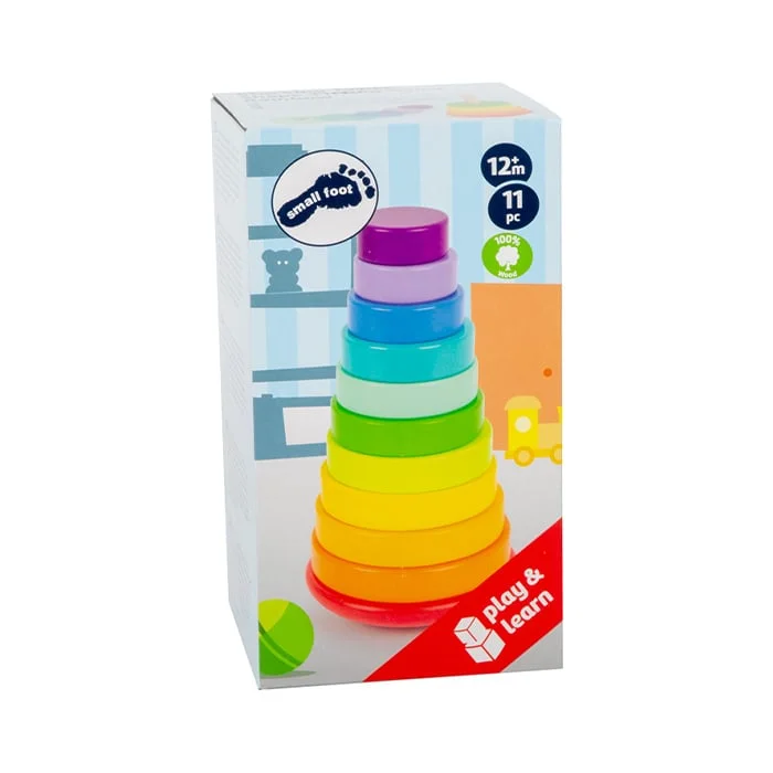 Small Foot Stacking tower Rainbow, wooden shapes