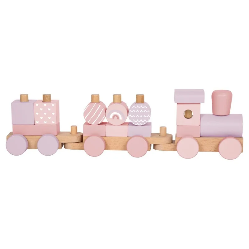 Small Foot Train 2-in-1, wooden, 14 pieces, pastel pink