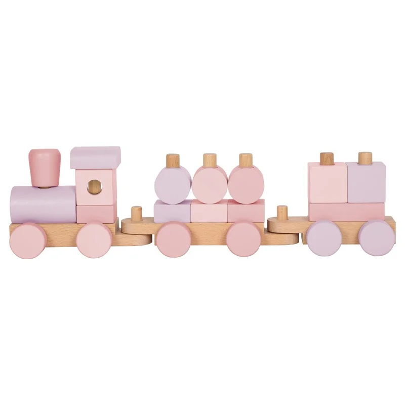 Small Foot Train 2-in-1, wooden, 14 pieces, pastel pink