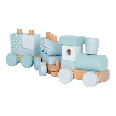 Small Foot Train 2-in-1, wooden, 14 pieces, pastel blue