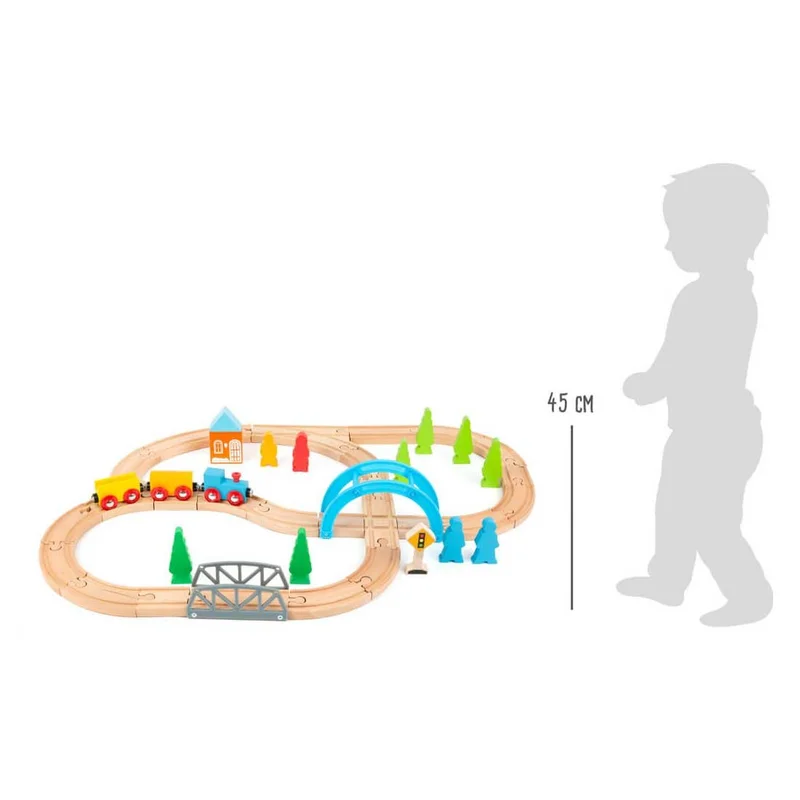 Small Foot Train with rails, wooden, 45 x 60 x 9.5 cm, 40 pieces