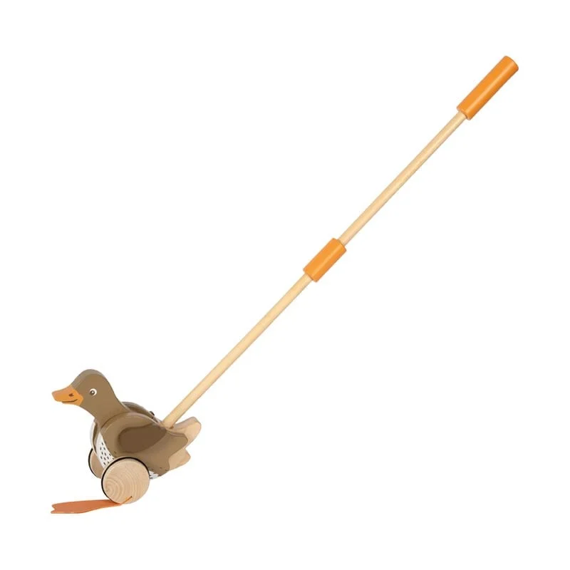 Small Foot Push toy duck, wooden, with moving head