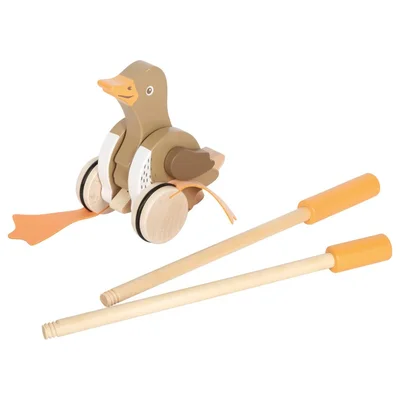 Small Foot Push toy duck, wooden, with moving head