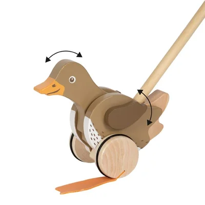 Small Foot Push toy duck, wooden, with moving head