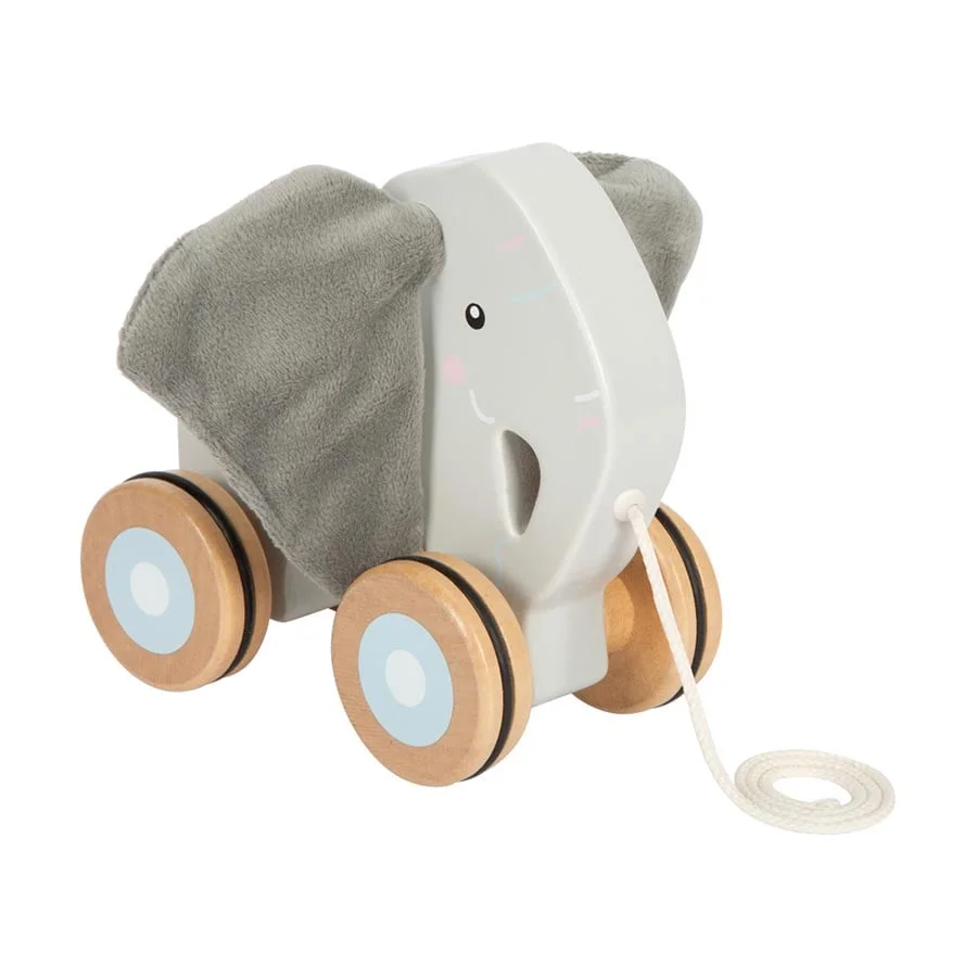 Small Foot Pull toy Elephant, wooden, with rustling ears