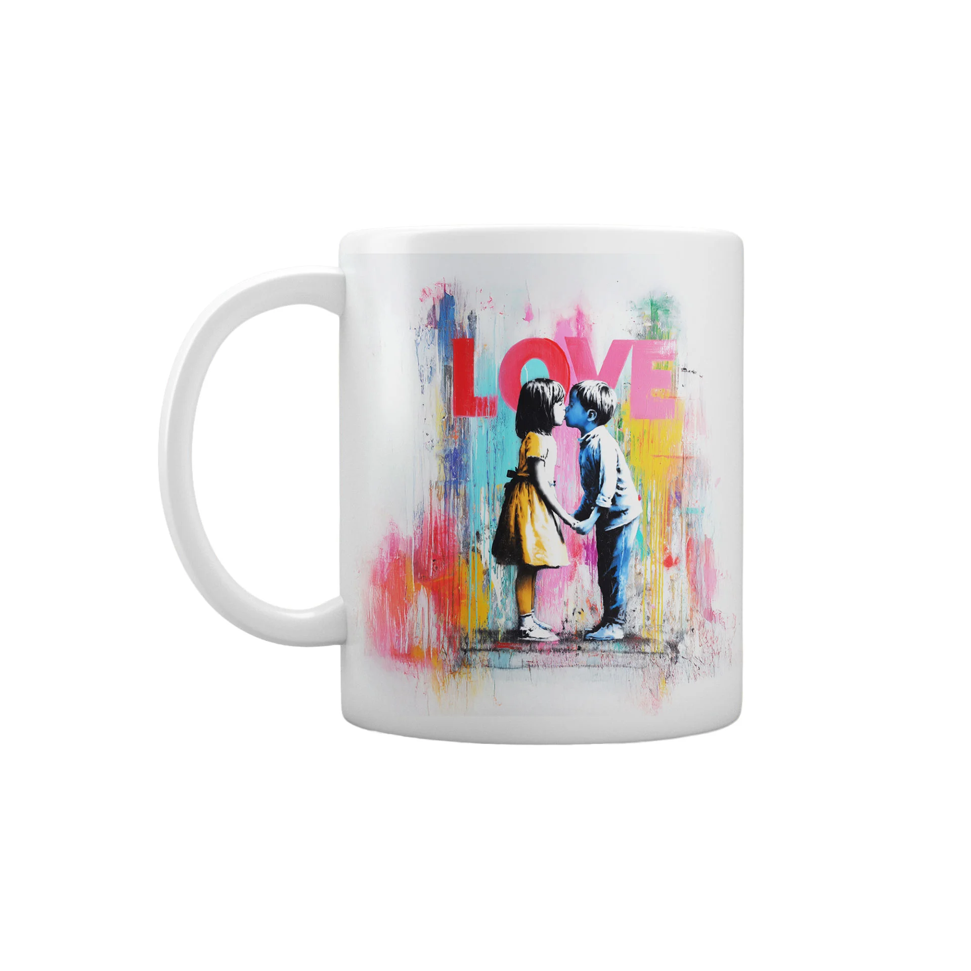 Gift&Go Чаша Love - Banksy style, керамична, клас АА, бяла, 330 ml, в кутия