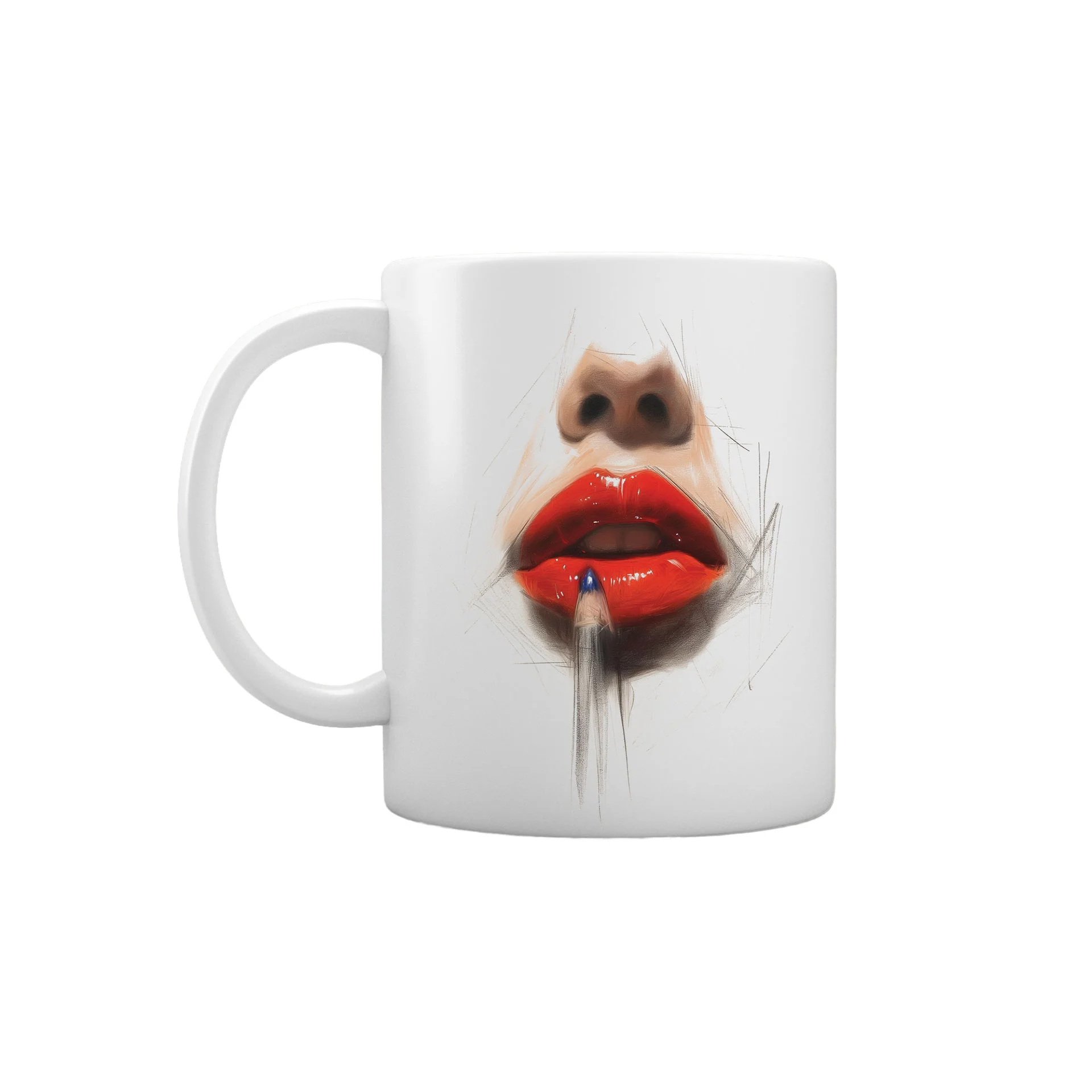 Gift&Go Чаша Love - Молив и устни, керамична, клас АА, бяла, 330 ml, в кутия