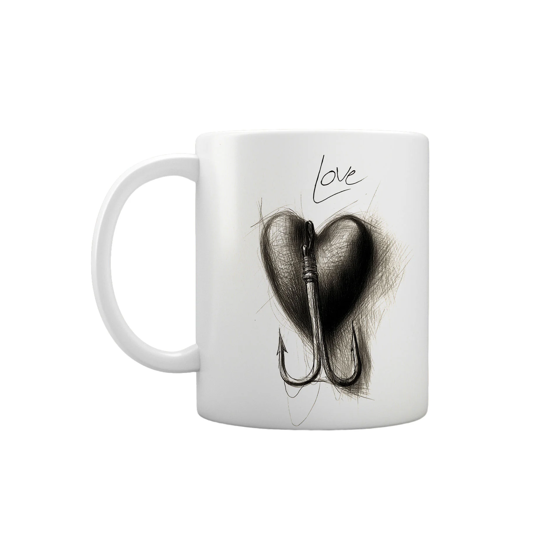 Gift&Go Чаша Love - Сърце на въдица, керамична, клас АА, бяла, 330 ml, в кутия