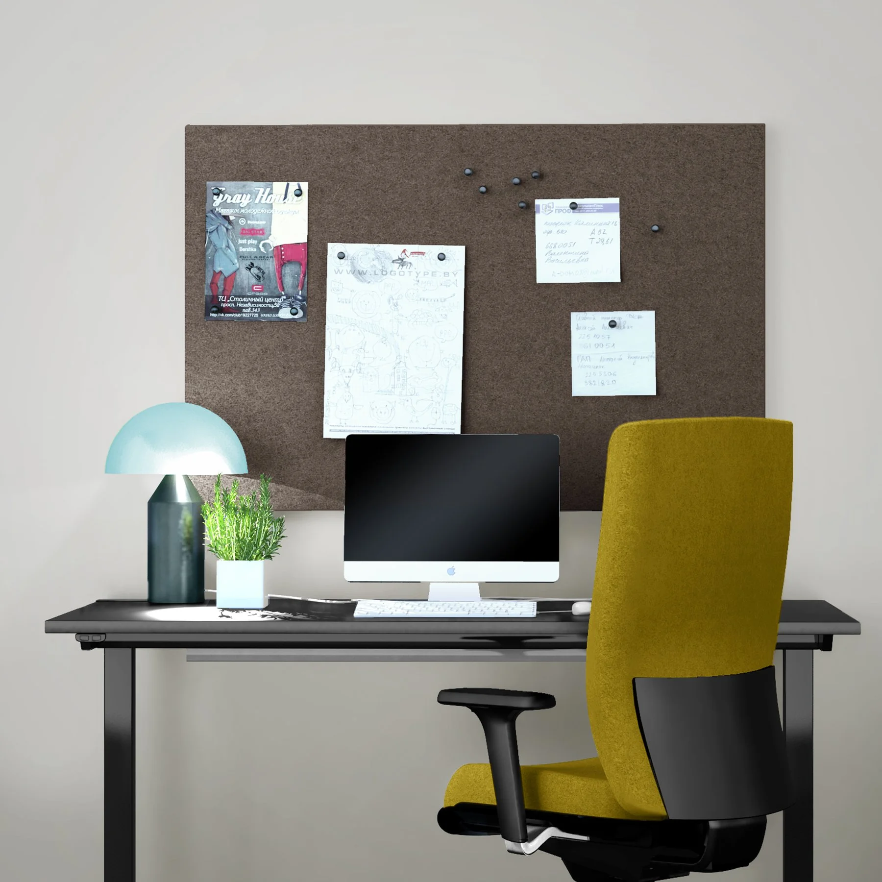 Acoustic wall panel Modus Narbutas, 800 x 40 x 1200 mm, fabric Velito Presto light mint