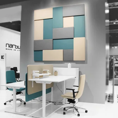 Acoustic wall panel Modus Narbutas, 400 x 70 x 800 mm, fabric Velito Presto light mint, chipboard 16 mm