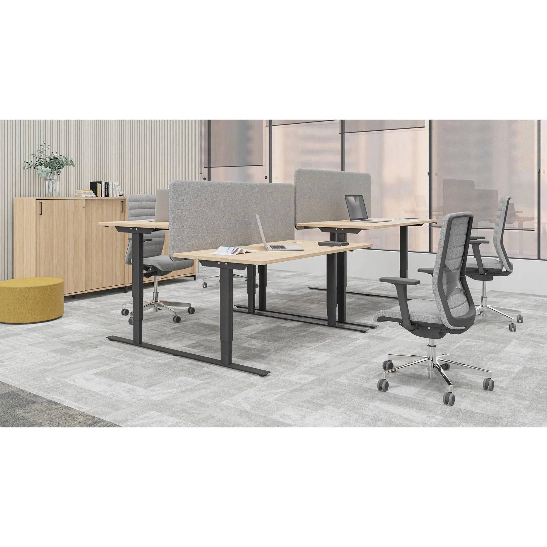 Acoustic desk screen Narbutas Top 530, 1600 x 36 x 549 mm, chipboard 16 mm, mustard, black metal