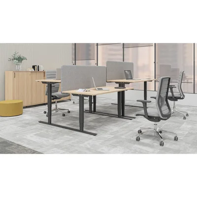 Acoustic desk screen Narbutas Top 530, 1600 x 36 x 549 mm, chipboard 16 mm, mustard, black metal