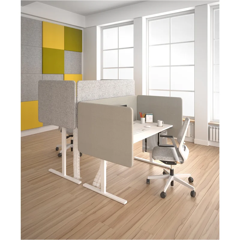Soundproof desk partition Narbutas Top 530, 1600 x 36 x 530 mm, Velito Presto fabric light mint, chipboard 16 mm, gray metal