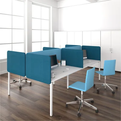 Soundproof desk partition Narbutas Top 530, for double desks, 1600 x 36 x 530 mm, Velito Presto fabric light mint, chipboard 16 mm, gray metal