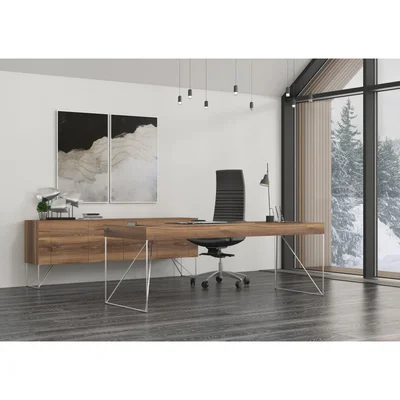 Desk Narbutas Air Executive, 2200 x 800 x 740 mm, maple veneer, black metal